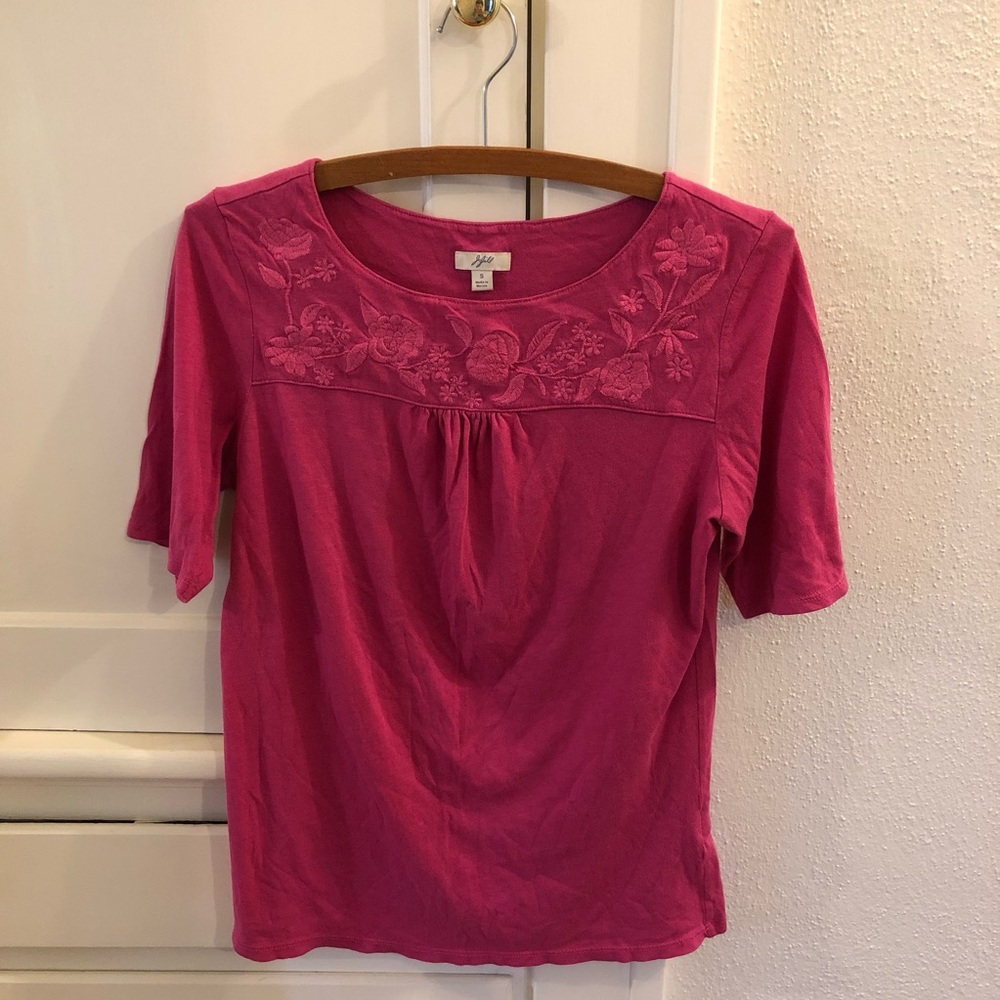 Pink J. Jill Half Sleeve Embroidered SOFT Top